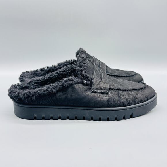 Vionic Shoes Womens 9 Black Faux Fur Uptown Mule Loafer Slip On Clogs Slippers - Picture 1 of 10